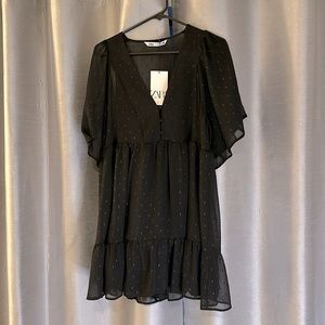 Zara Short Black Dress Sparkly Teardrops